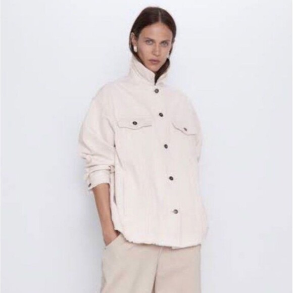 Zara Oversized Corduroy Raw Hem Shacket Jacket XS - Picture 1 of 5